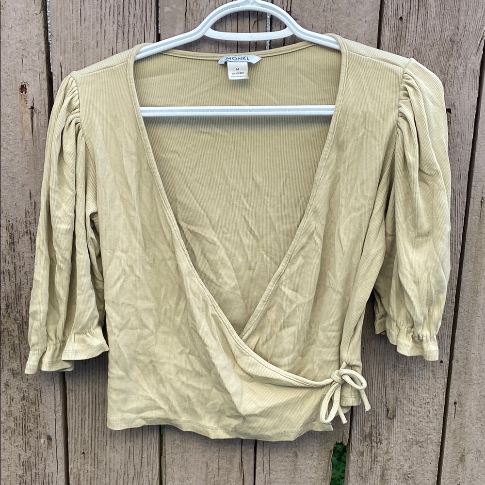 Monki Green Puff Sleeve Wrap Blouse
